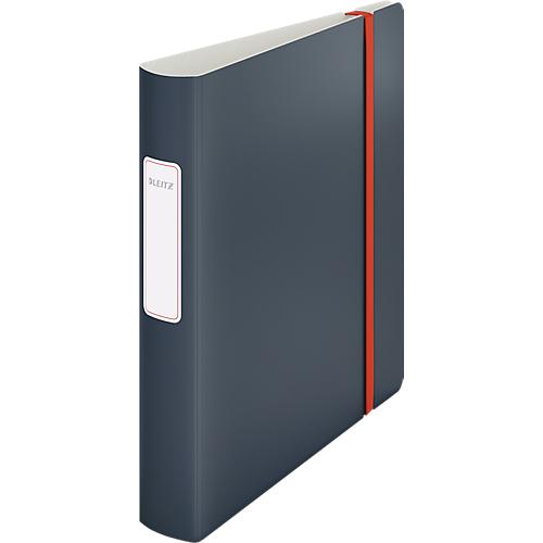 Leitz® Ordner 180° Active Cosy, A4, Rückenbreite 65 mm, 180°-Hebelmechanik, geklebtes Rückenschild & Gummiband, grau