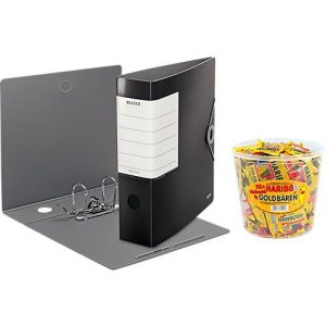 LEITZ® Ordner SOLID, DIN A4, Rückenbreite 82 mm, 5 Stück, schwarz + GRATIS HARIBO Goldbären LEITZ® Ordner SOLID, DIN A4, Rückenbreite 82 mm, 5 Stück, schwarz + GRATIS HARIBO Goldbären