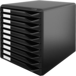 LEITZ® Schubladenbox, 10 Schübe, DIN A4, Polystyrol, schwarz/schwarz LEITZ® Schubladenbox, 10 Schübe, DIN A4, Polystyrol, schwarz/schwarz