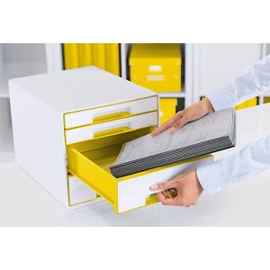 LEITZ® Schubladenbox WOW CUBE 5213, 4 Schübe, DIN A4, Polystyrol, gelb LEITZ® Schubladenbox WOW CUBE 5213, 4 Schübe, DIN A4, Polystyrol, gelb