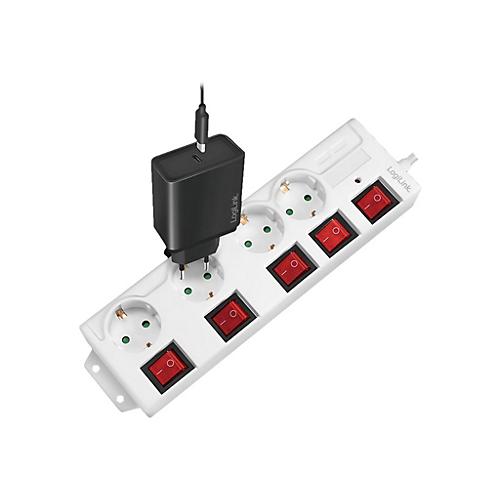 LogiLink - Steckdosenleiste - Wechselstrom 250 V - 3680 Watt - Ausgangsanschlüsse: 4 (4 x CEE 7/3) - 1.5 m Schnur