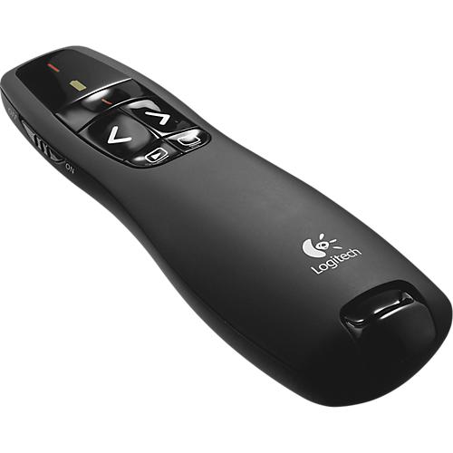 Logitech® Wireless Presenter R400, roter Laserpointer Klasse 2, Reichweite bis 15 m, USB-Empfänger, Kunststoff, schwarz, inkl. Batterien & Reiseetui