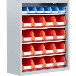 Magazinregal, 830 mm hoch, 6 Böden, 22 Kästen, lichtgrau Magazinregal, 830 mm hoch, 6 Böden, 22 Kästen, lichtgrau