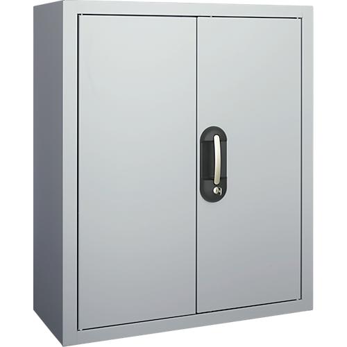 Magazinschrank, 830 mm hoch, 6 Böden, ohne Kästen, mit Türen, alusilber