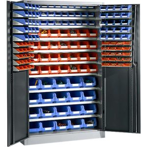 Magazinschrank, mit Ausstattung, B 1200 x T 500 x H 1935 mm, weißaluminium/anthrazitgrau Magazinschrank, mit Ausstattung, B 1200 x T 500 x H 1935 mm, weißaluminium/anthrazitgrau