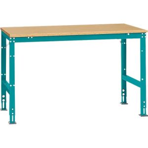 Manuflex Arbeitstisch UNIVERSAL Standard, 1500 x 1000 mm, Multiplex natur, wasserblau