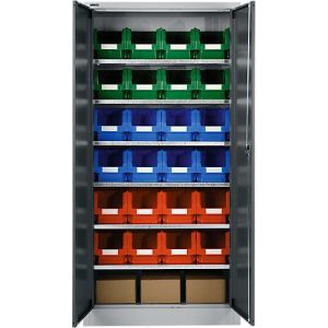 Materialschrank MSI 2409, mit 24 Kästen LF 322, 6 Fachböden, B 950 x T 400 x H 1935 mm, Stahl, weißaluminium/anthrazitgrau Materialschrank MSI 2409, mit 24 Kästen LF 322, 6 Fachböden, B 950 x T 400 x H 1935 mm, Stahl, weißaluminium/anthrazitgrau