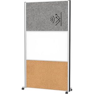 MAUL Stellwandsystem MAULconnecto, 1 x Akustikvlies dunkel, 1 x Whiteboard, 1 x Korkwand, auf Rollen, H 1800 x B 1000 mm, silber MAUL Stellwandsystem MAULconnecto, 1 x Akustikvlies dunkel, 1 x Whiteboard, 1 x Korkwand, auf Rollen, H 1800 x B 1000 mm, silber