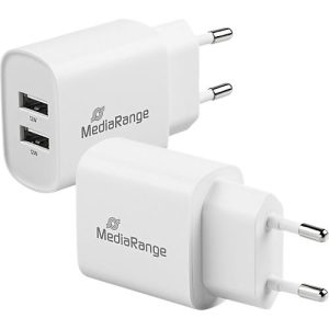 MediaRange 12W Schnellladeadapter, Eurostecker, 2x USB-A, weiß MediaRange 12W Schnellladeadapter, Eurostecker, 2x USB-A, weiß