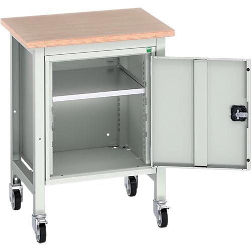 Mobile Werkbank Bott verso, Multiplex-Platte, 1 Tür & 1 Ablageboden, Rollen, B 700 x T 600 x H 930 mm, RAL 7035 Lichtgrau