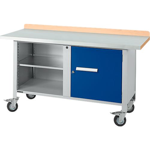 Mobile Werkbank Schäfer Shop Select PWi 150-1, ESD, Buche-Dekor Multiplexplatte, mit Stahlabdeckung, bis 400 kg, B 1500 x T 700 x H 840 mm