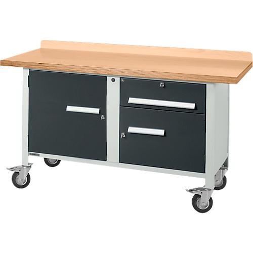 Mobile Werkbank Schäfer Shop Select PWi 150-3, Buche-Dekor Multiplexplatte, bis 400 kg, B 1500 x T 700 x H 840 mm