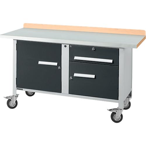 Mobile Werkbank Schäfer Shop Select PWi 150-3, ESD, Buche-Dekor Multiplexplatte, mit Stahlabdeckung, bis 400 kg, B 1500 x T 700 x H 840 mm