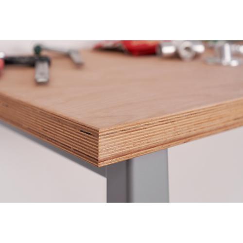 Modulare Werkbank Schäfer Shop Select, Grundeinheit, Buche Multiplexplatte, bis 500 kg, B 1500 x T 700 x H 840 mm, Lichtgrau ral 7035