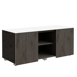 Multicontainer SOLUS PLAY, 2 Schiebetüren, 2 offene Fächer, grifflos, B 1350 x T 523 x H 583 mm, Mooreiche