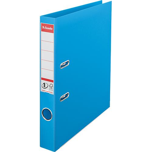 Ordner Esselte® No. 1, A4, Rückenbreite 50 mm, für ca. 350 Blatt, Hebelmechanik, Rückenschild, Griffloch & Raumsparschlitze, FSC®-Karton, hellblau
