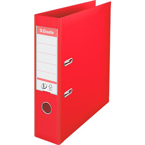 Ordner Esselte® No. 1, A4, Rückenbreite 75 mm, für ca. 500 Blatt, Hebelmechanik, Rückenschild, Griffloch & Raumsparschlitze, FSC®-Karton, rot