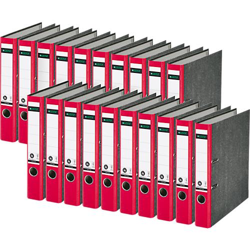 Ordner LEITZ®1050, DIN A4, Rückenbreite 52 mm, Griffloch, geklebtes Rückenschild, Hartpappe, 20 Stück, rot