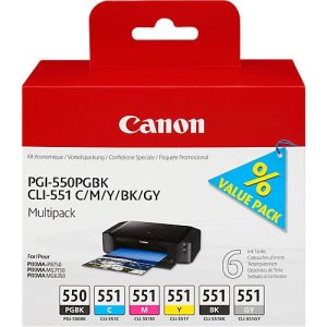 Original Canon Tintenpatronen PGI-550 PB/CLI-551 CMYBG, Mixpack, cyan, magenta, gelb, schwarz, schwarz-pigmentiert, grau Original Canon Tintenpatronen PGI-550 PB/CLI-551 CMYBG, Mixpack, cyan, magenta, gelb, schwarz, schwarz-pigmentiert, grau