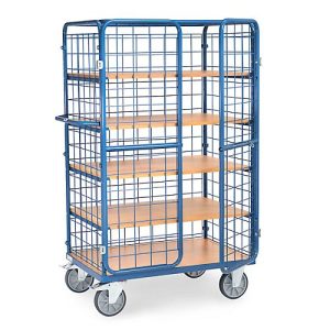 Paketwagen fetra®, 5 Etagen, Drahtgitter mit abschließbaren Doppelflügeltüren, bis 600 kg, L 1000 x B 700 mm Paketwagen fetra®, 5 Etagen, Drahtgitter mit abschließbaren Doppelflügeltüren, bis 600 kg, L 1000 x B 700 mm
