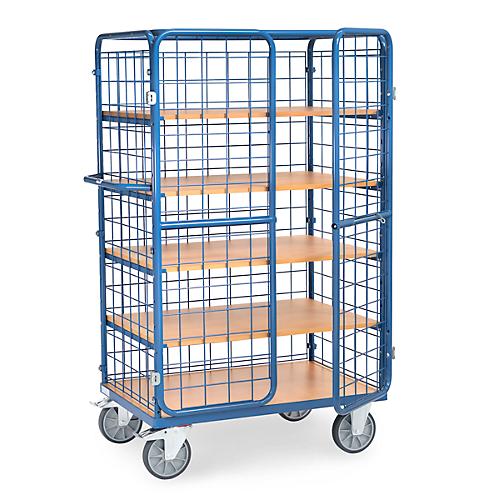 Paketwagen fetra®, 5 Etagen, Drahtgitter mit abschließbaren Doppelflügeltüren, bis 600 kg, L 1000 x B 700 mm