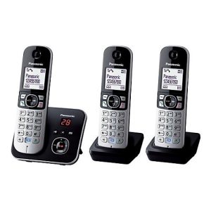 Panasonic KX-TG6823 – Schnurlostelefon – Anrufbeantworter mit Rufnummernanzeige – DECT – Schwarz + 2 zusätzliche Handsets Panasonic KX-TG6823 – Schnurlostelefon – Anrufbeantworter mit Rufnummernanzeige – DECT – Schwarz + 2 zusätzliche Handsets