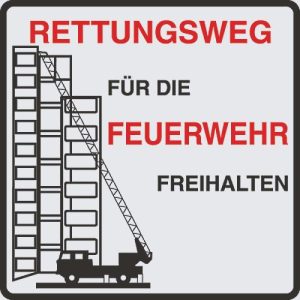 Parkverbot-Schild ‚Rettungsweg für die Feuerwehr freihalten‘ (Alu-Dibond)