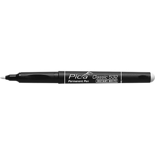 Permanent Marker Pica Classic 532, weiß, Rundspitze 1-2 mm, wasserfest, geruchsarm, 10 Stück
