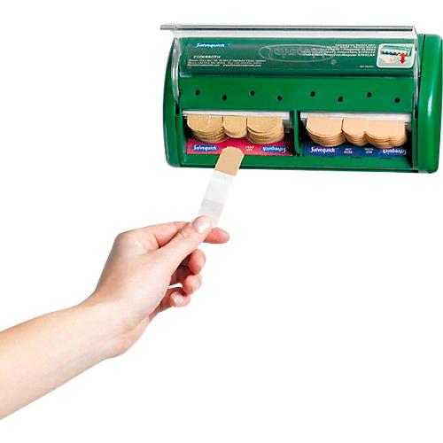 Pflasterspender Salvequick®, nachfüllbar, inkl. 45 wasserabweisenden & 40 elastischen Pflasterstrips, B 230 x T 55 x H 120 mm, Kunststoff, grün