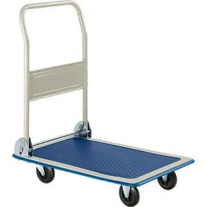 Plattformwagen AM80, klappbarer Schiebebügel, Antirutsch-Belag, Lenk- & Bockrollen, bis 80 kg, L 725 x B 465 x H 810 mm, grau-blau Plattformwagen AM80, klappbarer Schiebebügel, Antirutsch-Belag, Lenk- & Bockrollen, bis 80 kg, L 725 x B 465 x H 810 mm, grau-blau