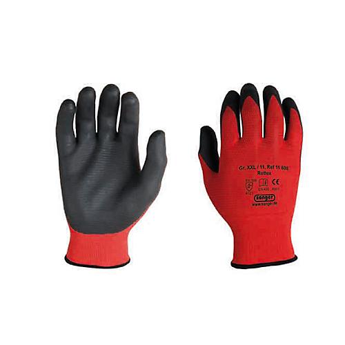 Polyester-Strickhandschuh Rottex, Nitril Handflächen-Beschichtung, flüssigkeitsdicht, 12 Paar, Größe M