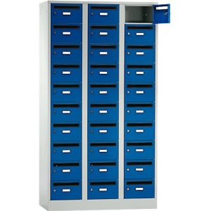 Postverteilerschrank, mit Einwurfschlitz, 3 Abteile, Sicherheitszylinderschloss, enzianblau Postverteilerschrank, mit Einwurfschlitz, 3 Abteile, Sicherheitszylinderschloss, enzianblau