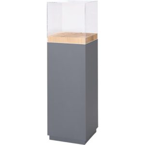 Präsentationssäule, 1 Fachboden, bis 30 kg, T 350 x H 1190 mm, Hirnholz-Eiche/Plexiglas, grau-matt Präsentationssäule, 1 Fachboden, bis 30 kg, T 350 x H 1190 mm, Hirnholz-Eiche/Plexiglas, grau-matt