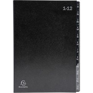 Pultordner Exacompta 57012E, Format A4, 12 Fächer, Taben 1-12/Jan-Dez, B 250 x H 330 mm, Blauer Engel, Recycling-Karton, schwarz Pultordner Exacompta 57012E, Format A4, 12 Fächer, Taben 1-12/Jan-Dez, B 250 x H 330 mm, Blauer Engel, Recycling-Karton, schwarz
