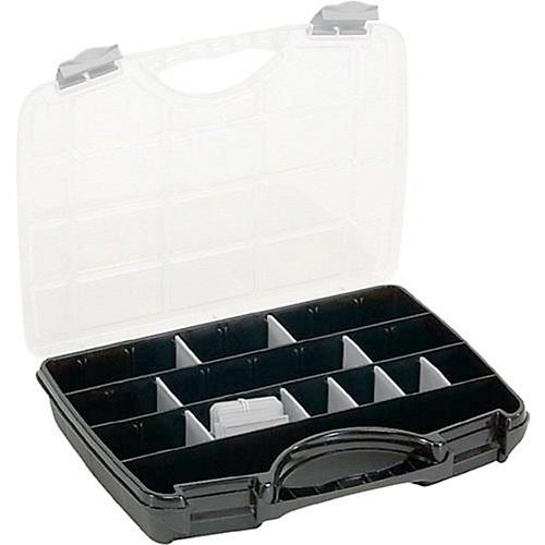 Raaco Allzweckkoffer Assorter A 45, mit 21 losen Trennwänden, B 312 x T 238 x H 51 mm, aus Polypropylen, transparent/schwarz