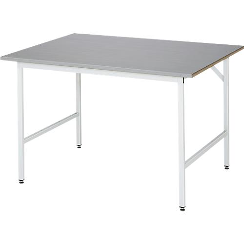 Rau Arbeitstisch Jerry, manuell höhenverstellbar, 25 mm MDF-Platte mit Edelstahlbelag, bis 300 kg, B 1250 x T 1000 x H 800-850 mm, silber/lichtgrau