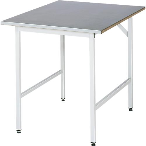 Rau Arbeitstisch Jerry, manuell höhenverstellbar, 25 mm MDF-Platte mit Stahlblechbelag, bis 300 kg, B 1000 x T 1000 x H 800-850 mm, silber/lichtgrau