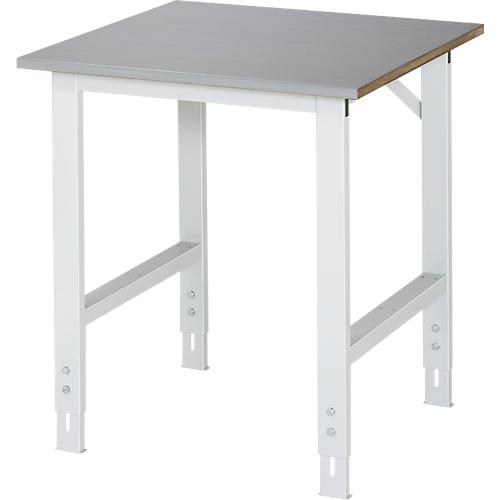 Rau Arbeitstisch Tom, manuell höhenverstellbar, 25 mm MDF-Platte mit Edelstahlbelag, bis 500 kg, B 750 x T 800 x H 760-1080 mm, silber/lichtgrau