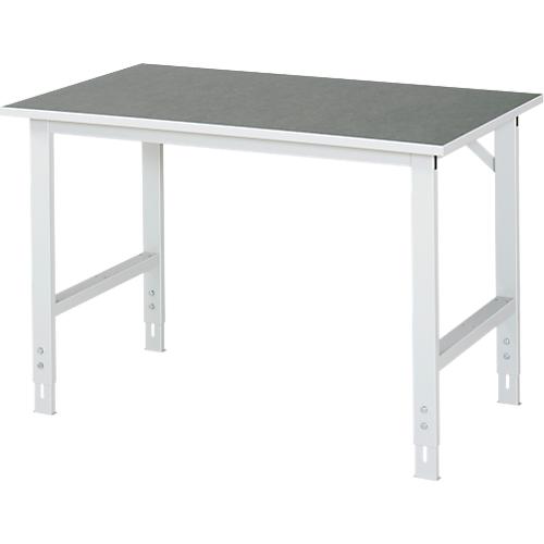 Rau Arbeitstisch Tom, manuell höhenverstellbar, 25 mm Spanplatte mit Linoleumbelag, bis 500 kg, B 1250 x T 800 x H 760-1080 mm, hellgrau/lichtgrau