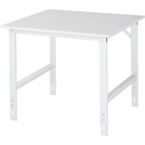 Rau ESD-Arbeitstisch Tom, manuell höhenverstellbar, 28 mm Spanplatte mit Melaminbelag, bis 500 kg, B 1000 x T 1000 x H 760-1080 mm, lichtgrau