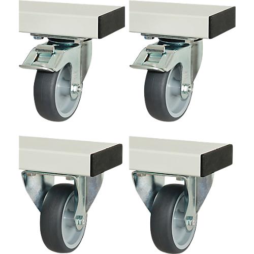 Rau Rollensatz für höhenverstellbare Arbeitstische Adlatus 300/600, 2 Bock- und Lenkrollen mit Feststeller, Ø 100 mm, H 125 mm, TPR, grau