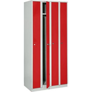 Raumspargarderobe, Abteilbreite 200 mm, abschließbar, 4 Abteile, rot Raumspargarderobe, Abteilbreite 200 mm, abschließbar, 4 Abteile, rot