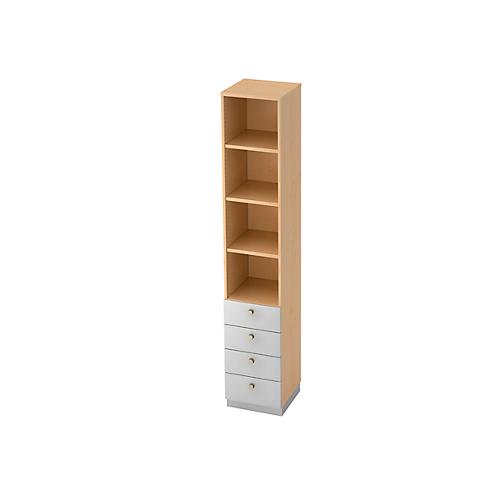 Regal mit 4 Schubladen, B 400 x T 420 x H 2200 mm, Ahorn-Dekor/silber