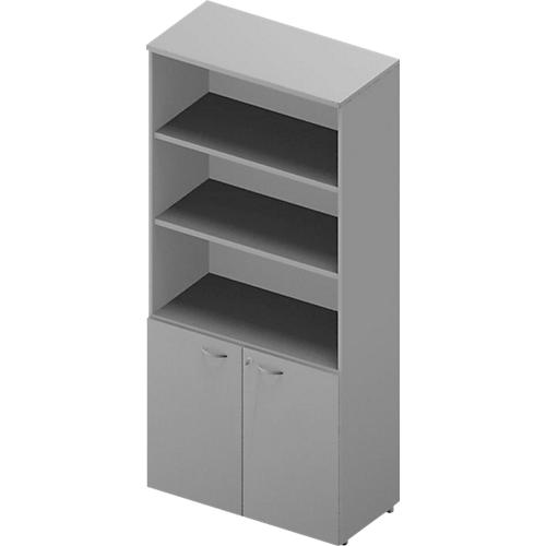 Regal-Schrank-Kombination ARLON OFFICE, 5 Ordnerhöhen, B 900 x T 450 x H 2000 mm, lichtgrau/alu