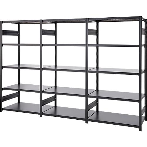 Regalkombination ORDO Business, 1 Grundregal + 2 Anbauregale, 15 Böden, modular, Fachlast 140 kg, Feldlast 1200 kg, B 3080 x T 835 x H 2000 mm, tiefschwarz