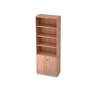 Regalschrank 6 OH, 2 OH geschlossen, B 800 x T 420 mm, Nussbaum-Dekor Regalschrank 6 OH, 2 OH geschlossen, B 800 x T 420 mm, Nussbaum-Dekor