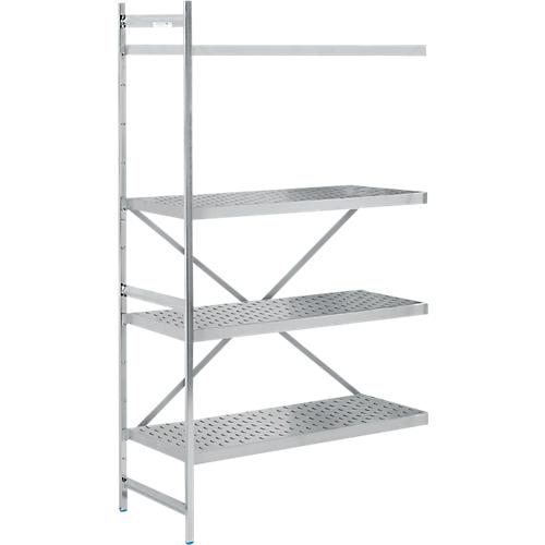 Regalsystem, Anbauregal, Edelstahl, gelochter Boden, H 2000 x B 1175 x T 600 mm