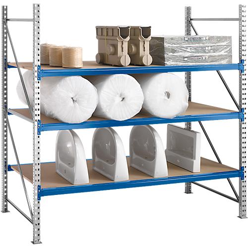 Regalsystem WR 600, Grundfeld, Traverse blau, mit 2 Ebenen, 2200 x 1500 x 800 mm