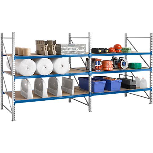 Regalsystem WR 600, Grundfeld, Traverse verzinkt, mit 2 Ebenen, 2200 x 2200 x 1050 mm