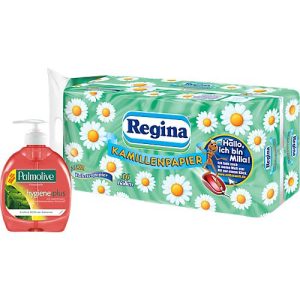 Regina Toilettenpapier 16 Rollen á 150 Blatt, 3-lagig + Palmolive Flüssigseife GRATIS Regina Toilettenpapier 16 Rollen á 150 Blatt, 3-lagig + Palmolive Flüssigseife GRATIS